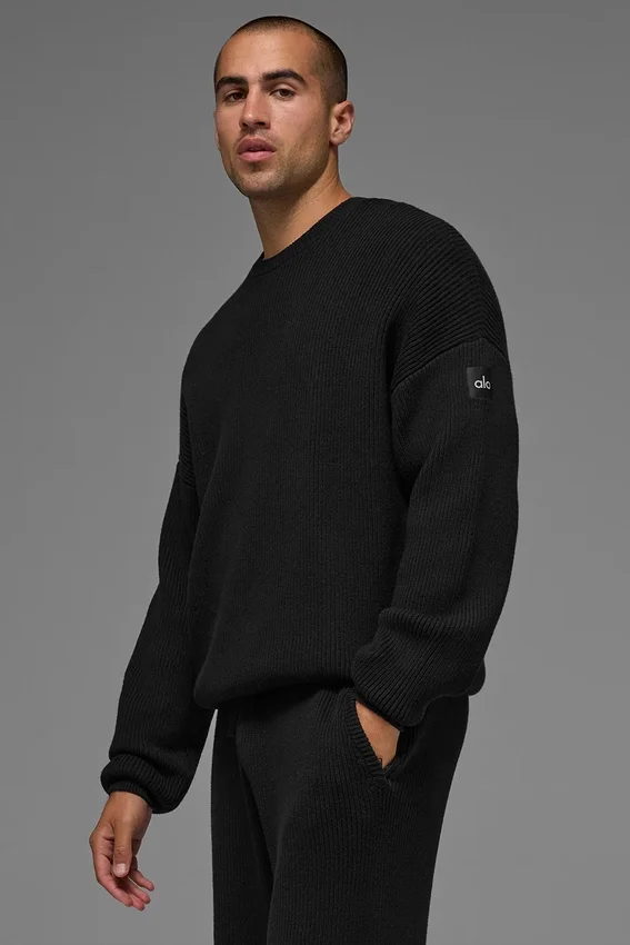 Domain Rib Knit Crew-Pullover – Schwarz