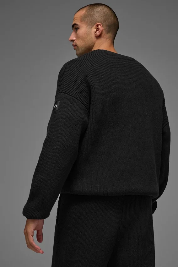 Domain Rib Knit Crew-Pullover – Schwarz