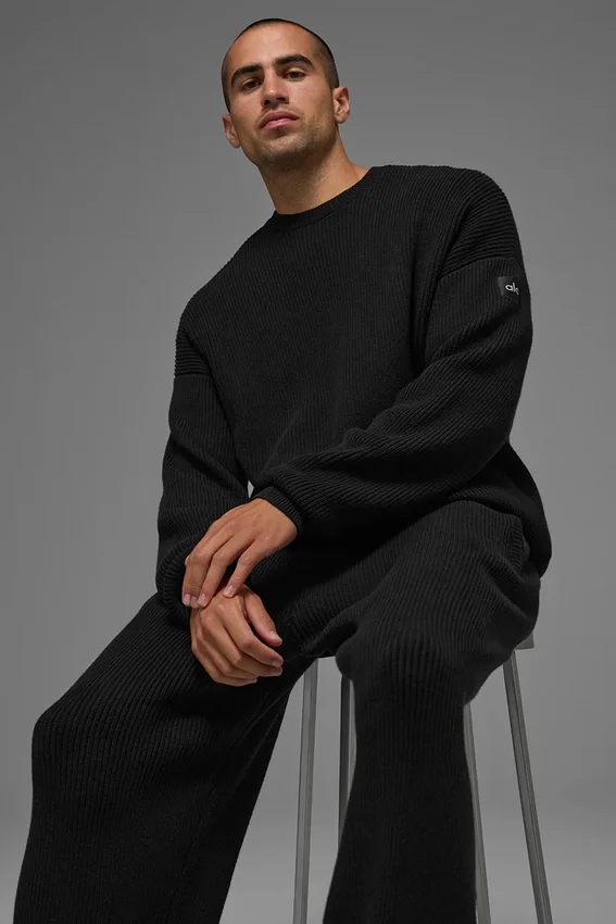 Domain Rib Knit Crew-Pullover – Schwarz