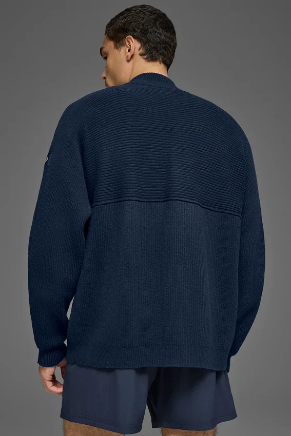 Domain Shift Rib Knit 1/4-Reißverschluss-Pullover – Marineblau