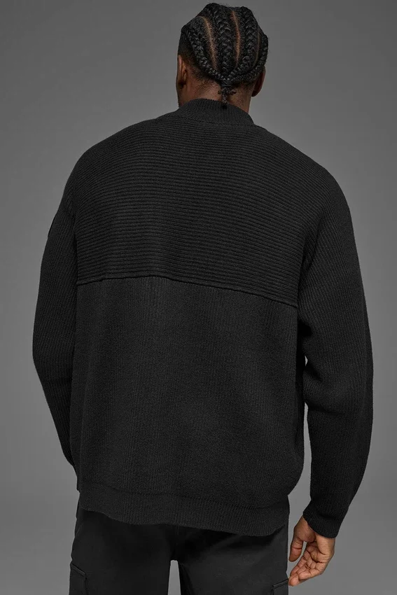 Domain Shift Rib Knit 1/4-Reißverschluss-Pullover – Schwarz