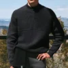 Domain Shift Rib Knit Pullover mit 1/4-Reißverschluss – Anthrazit