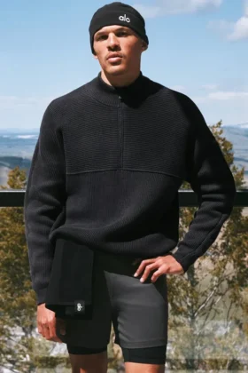 Domain Shift Rib Knit Pullover mit 1/4-Reißverschluss – Anthrazit