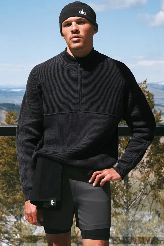 Domain Shift Rib Knit Pullover mit 1/4-Reißverschluss – Anthrazit