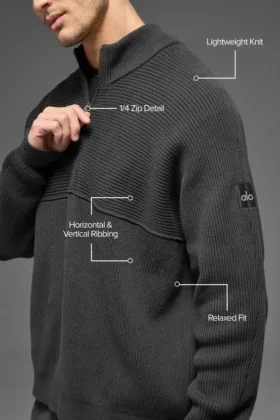Domain Shift Rib Knit Pullover mit 1/4-Reißverschluss – Anthrazit