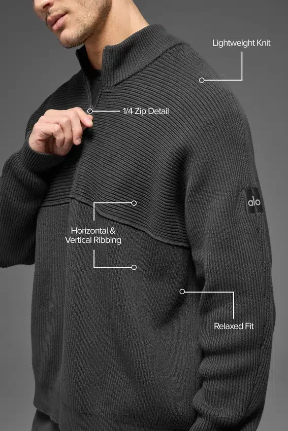 Domain Shift Rib Knit Pullover mit 1/4-Reißverschluss – Anthrazit