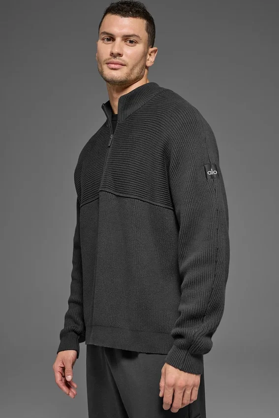 Domain Shift Rib Knit Pullover mit 1/4-Reißverschluss – Anthrazit