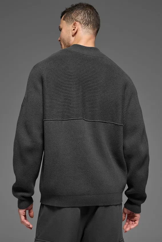 Domain Shift Rib Knit Pullover mit 1/4-Reißverschluss – Anthrazit