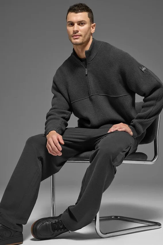Domain Shift Rib Knit Pullover mit 1/4-Reißverschluss – Anthrazit