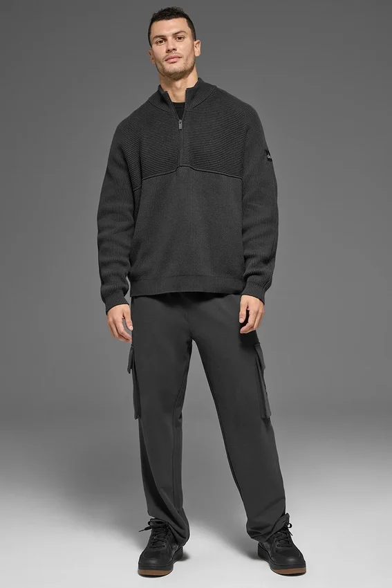 Domain Shift Rib Knit Pullover mit 1/4-Reißverschluss – Anthrazit
