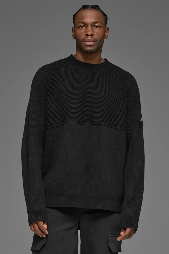 Domain Shift Rippstrick-Pullover mit Rundhalsausschnitt – Schwarz