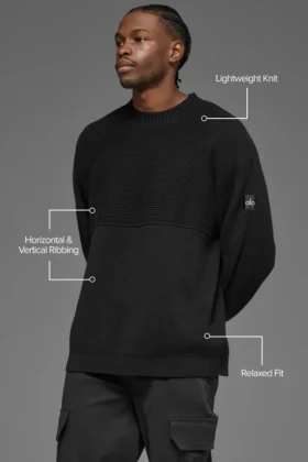 Domain Shift Rippstrick-Pullover mit Rundhalsausschnitt – Schwarz