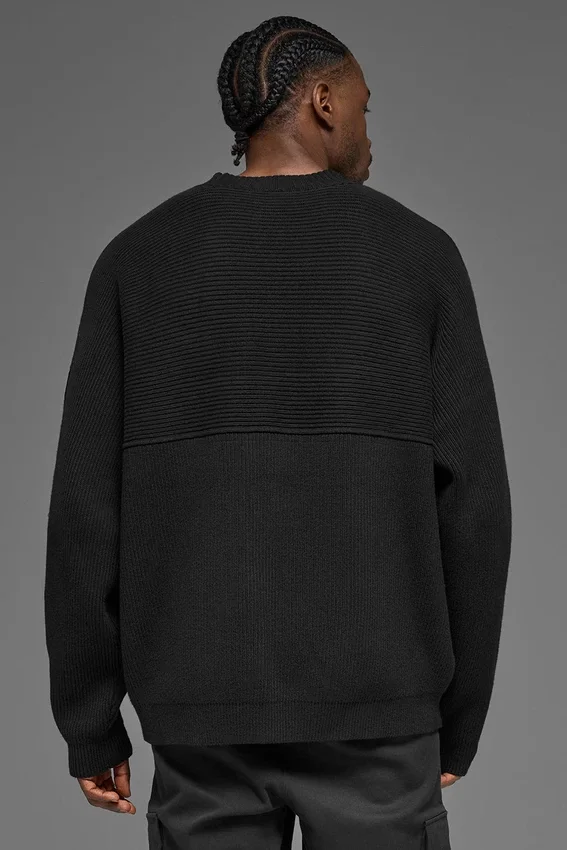 Domain Shift Rippstrick-Pullover mit Rundhalsausschnitt – Schwarz