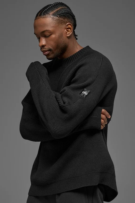 Domain Shift Rippstrick-Pullover mit Rundhalsausschnitt – Schwarz