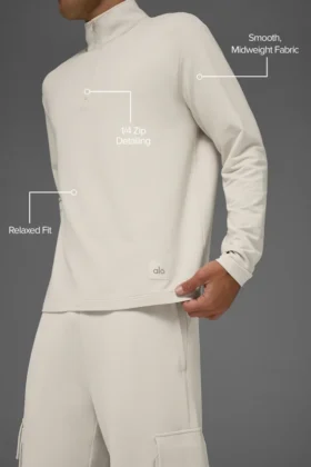 Double Take Langarmshirt mit 1/4-Reißverschluss – Bone