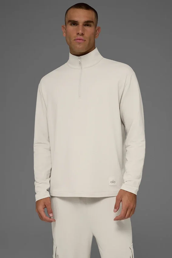 Double Take Langarmshirt mit 1/4-Reißverschluss – Bone