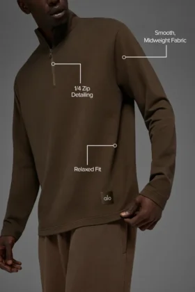 Double Take Langarmshirt mit 1/4-Reißverschluss – Espresso