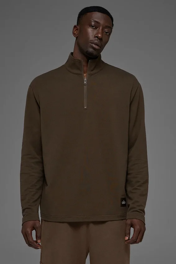 Double Take Langarmshirt mit 1/4-Reißverschluss – Espresso