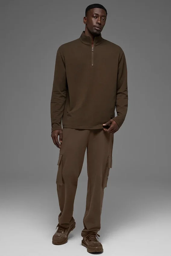 Double Take Langarmshirt mit 1/4-Reißverschluss – Espresso