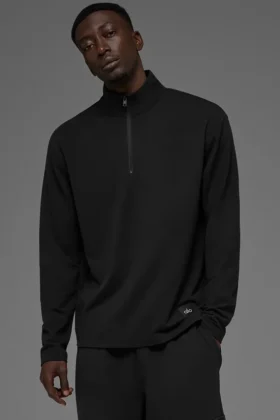 Double Take Langarmshirt mit 1/4-Reißverschluss – Schwarz
