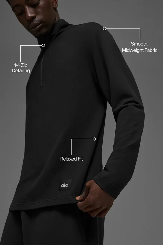 Double Take Langarmshirt mit 1/4-Reißverschluss – Schwarz