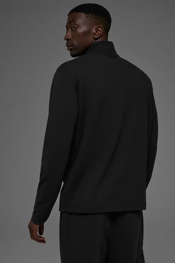 Double Take Langarmshirt mit 1/4-Reißverschluss – Schwarz