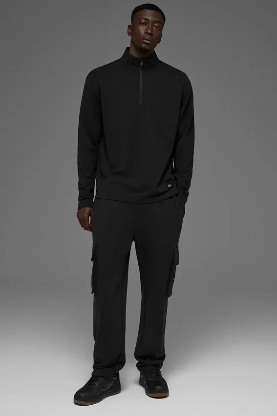 Double Take Langarmshirt mit 1/4-Reißverschluss – Schwarz