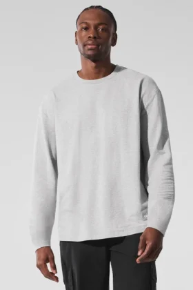 Double Take Langarmshirt mit Rundhalsausschnitt – Athletic Heather Grey