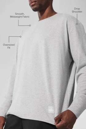 Double Take Langarmshirt mit Rundhalsausschnitt – Athletic Heather Grey