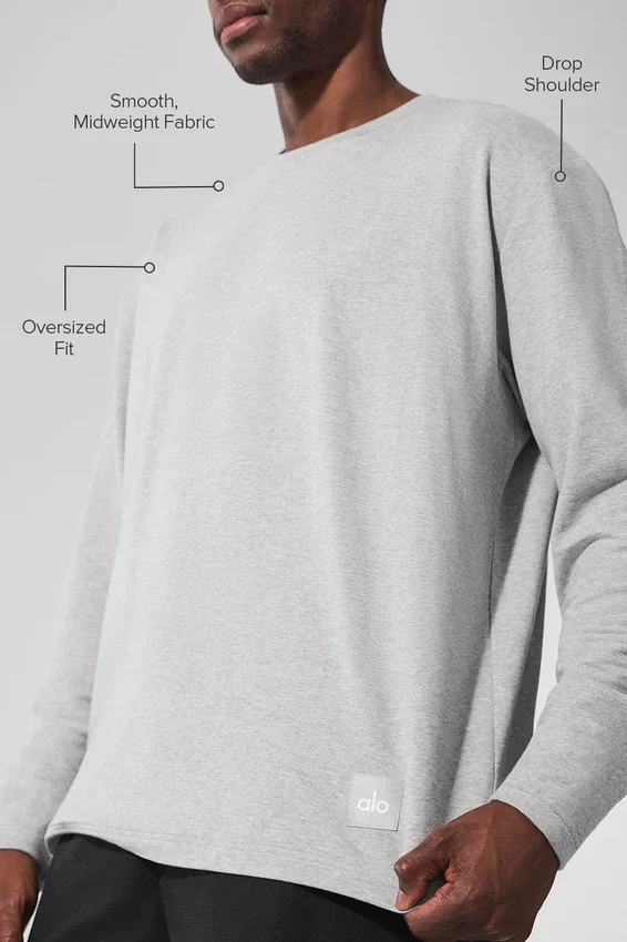 Double Take Langarmshirt mit Rundhalsausschnitt – Athletic Heather Grey