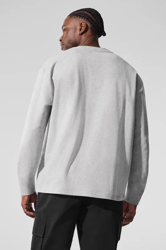 Double Take Langarmshirt mit Rundhalsausschnitt – Athletic Heather Grey
