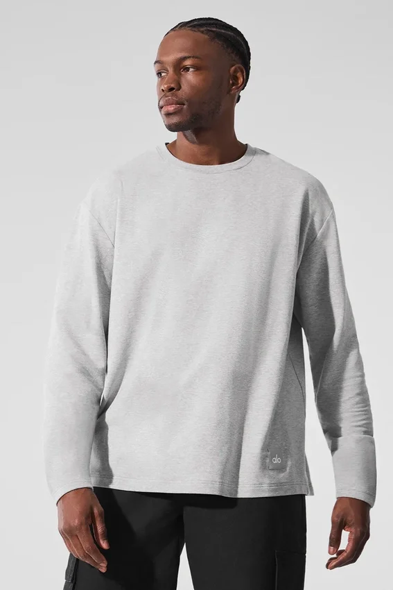 Double Take Langarmshirt mit Rundhalsausschnitt – Athletic Heather Grey