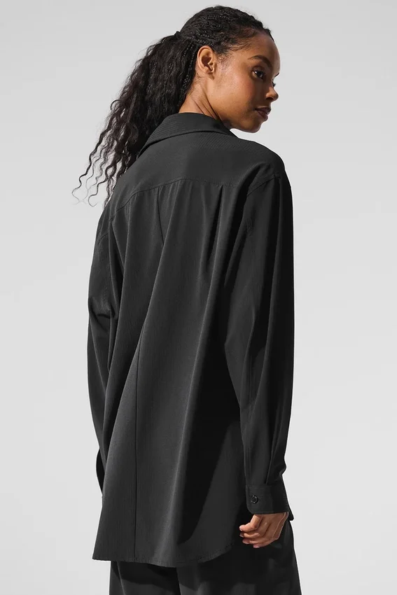 Dreamscape Langarmshirt mit Knopfleiste – Schwarz