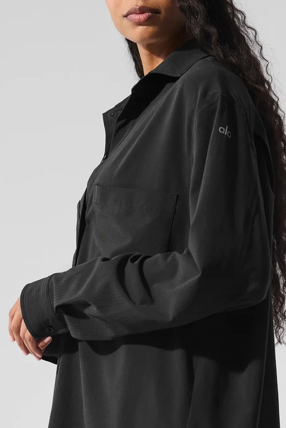 Dreamscape Langarmshirt mit Knopfleiste – Schwarz