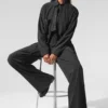 Dreamscape Langarmshirt mit Knopfleiste – Schwarz