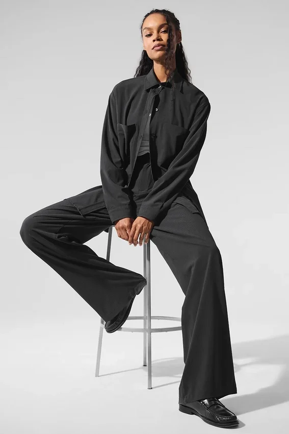 Dreamscape Langarmshirt mit Knopfleiste – Schwarz