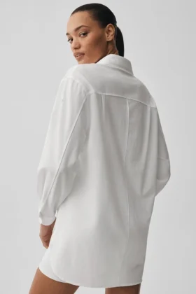 Dreamscape Langarmshirt mit Knopfleiste – Weiß