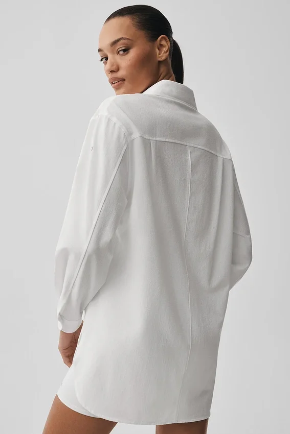 Dreamscape Langarmshirt mit Knopfleiste – Weiß