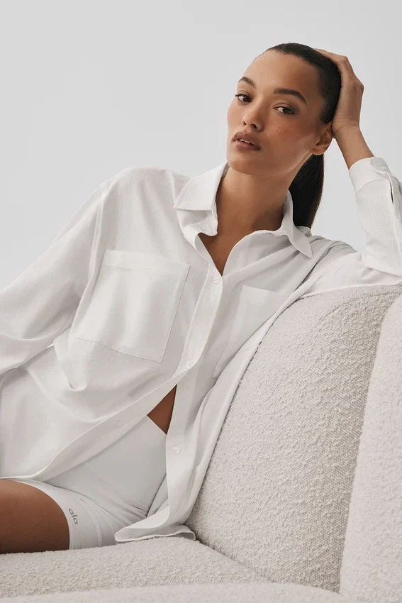 Dreamscape Langarmshirt mit Knopfleiste – Weiß