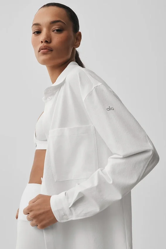 Dreamscape Langarmshirt mit Knopfleiste – Weiß