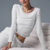 Gather Langarmshirt – Weiß