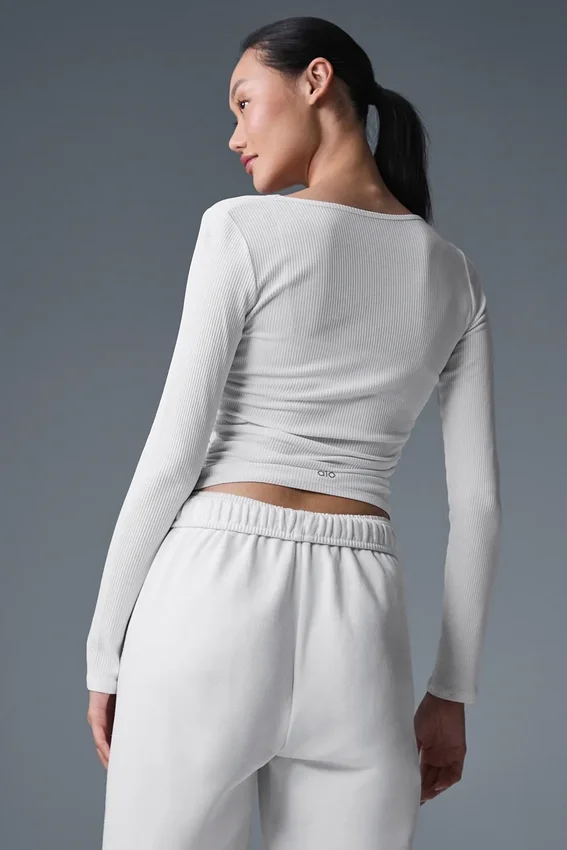 Gather Langarmshirt – Weiß
