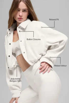 Gekürzte „Mountain Side“-Jacke aus geripptem Velours – Elfenbein