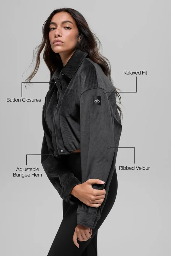 Gekürzte „Mountain Side“-Jacke aus geripptem Velours – Schwarz