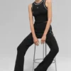 Gerippte Pullover-Strick-Highline-Flare-Hose – Schwarz/Weiß