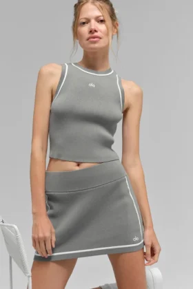 Geripptes Highline-Cropped-Top aus Strick – Lunar Grey/Weiß