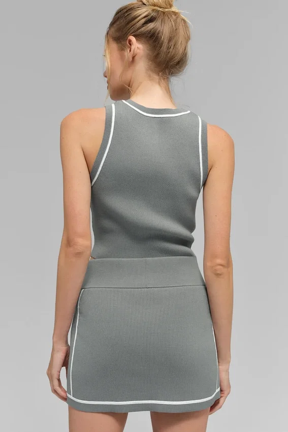 Geripptes Highline-Cropped-Top aus Strick – Lunar Grey/Weiß