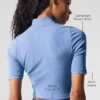 Geripptes Mesh-Kurzarmshirt – Kristallklares Blau