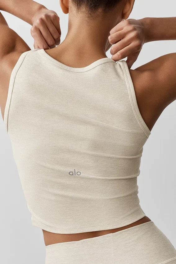 Geripptes Modal-Henley-Top – Oatmeal Heather