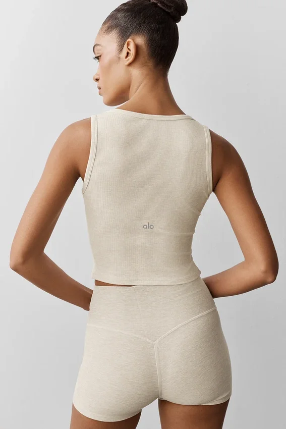 Geripptes Modal-Henley-Top – Oatmeal Heather